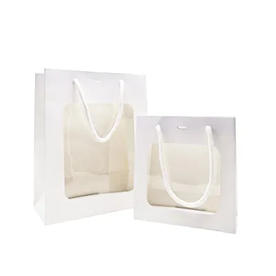 Sacs pelliculés blanc mat avec fenêtre - 22 + 11 x 28 cm - Sacs pelliculés poignées cordelette-3