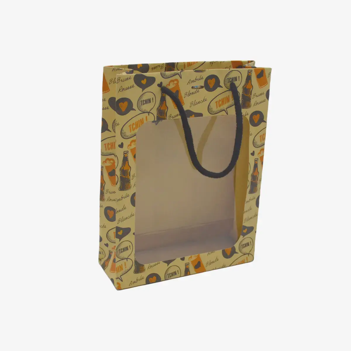 Sac kraft avec fenêtre pour 3 bières 33 cl 30 + 7 x 26 cm, paquet de 10 - Mètres de bières, Emballages pour bouteilles de bières-2