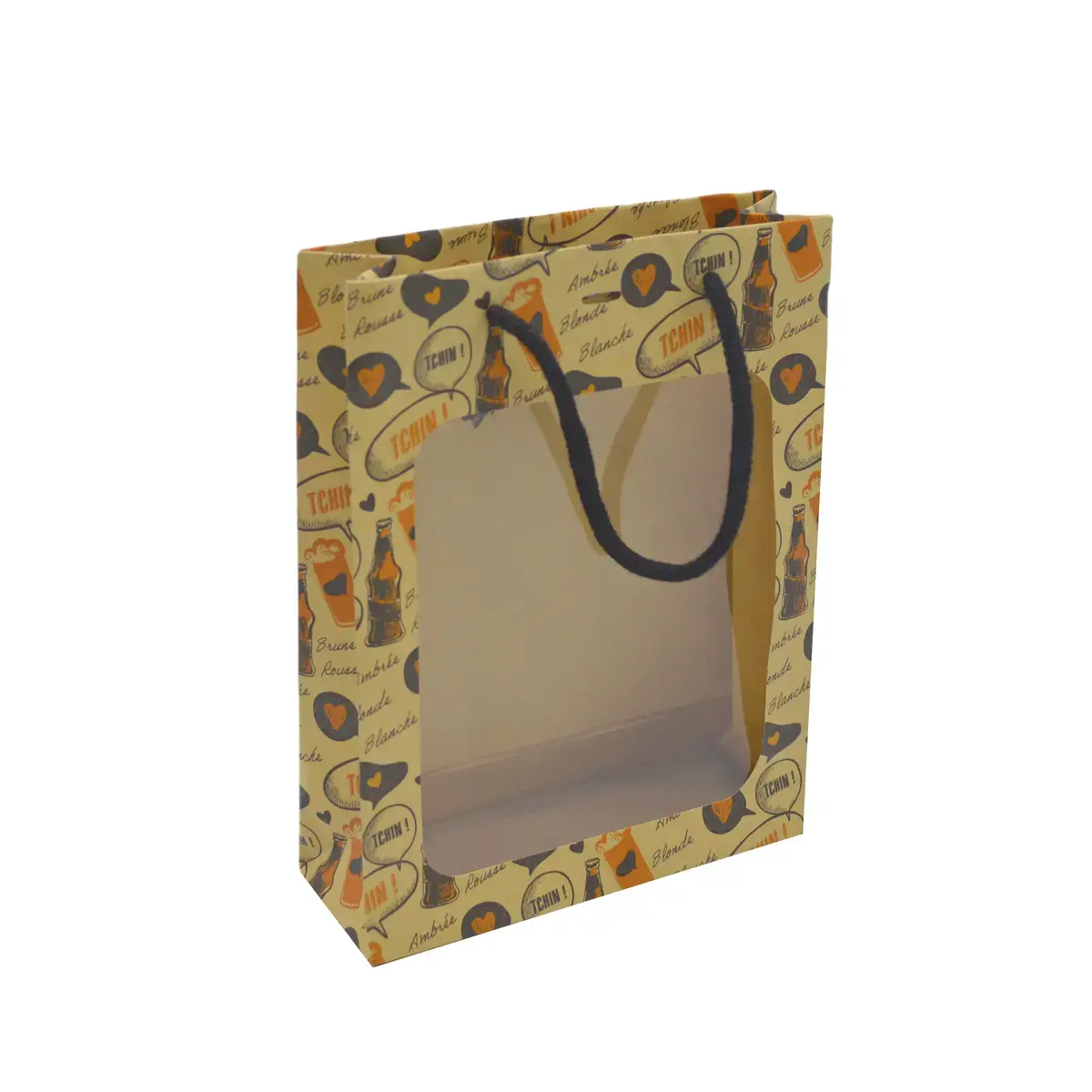Sac kraft avec fenêtre pour 3 bières 33 cl 30 + 7 x 26 cm, paquet de 10 - Mètres de bières, Emballages pour bouteilles de bières-3