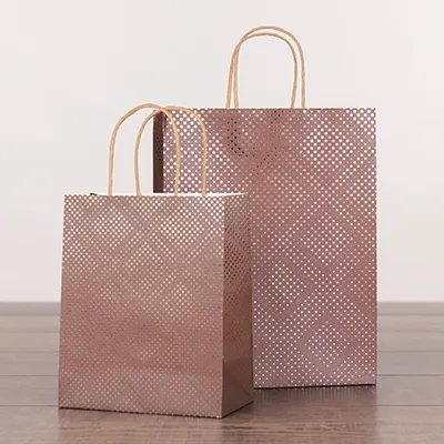 Sac cadeau kraft poignées torsadées marron à pois or 18 + 10 x 22 cm - Paquet de 20 - Sacs kraft luxe-2