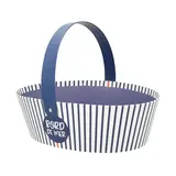 Corbeille carton ovale  1 anse Mer 26 x 19,3 x 8 cm bleu marine / blanc, paquet de 6 - Corbeilles carton