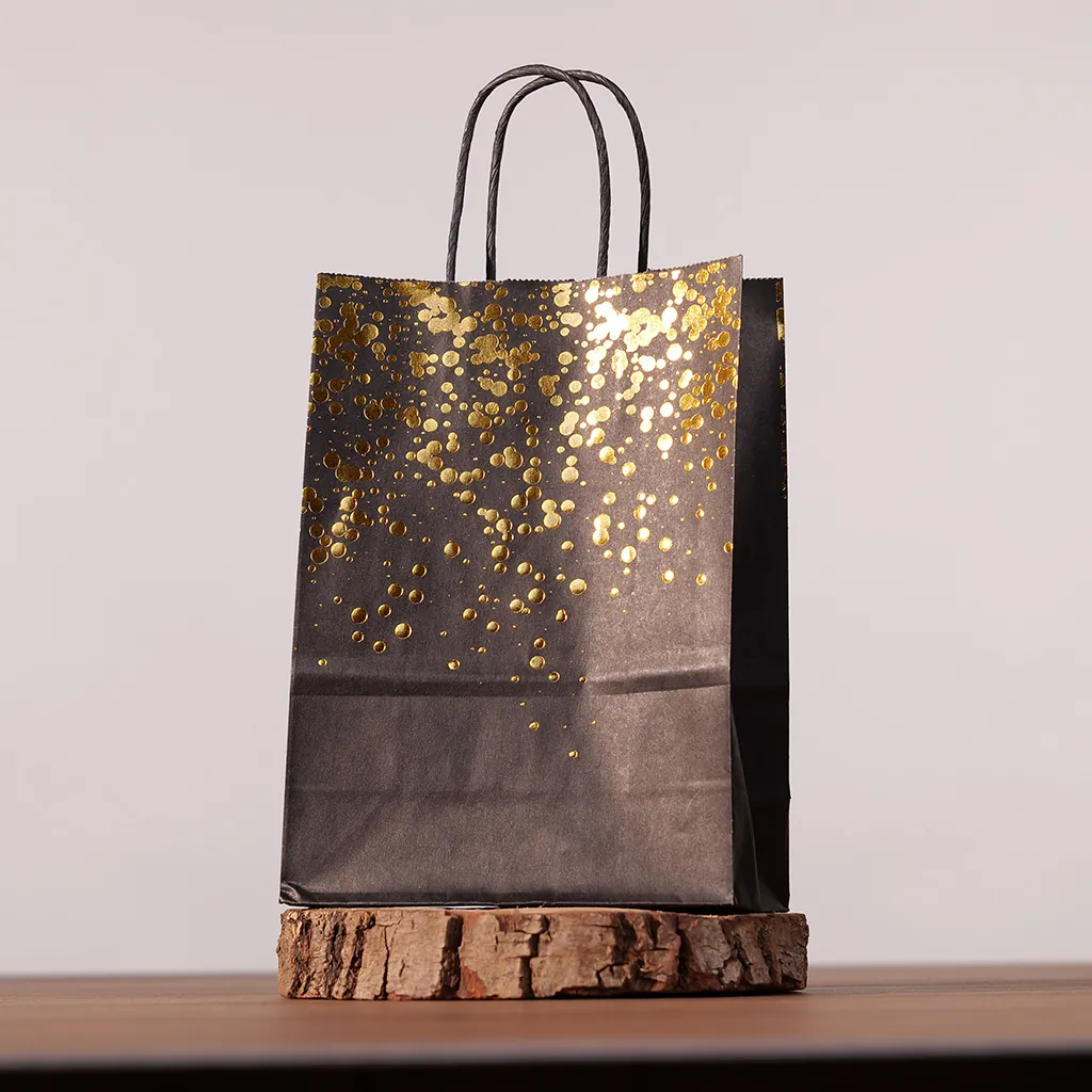 Sac kraft luxe brun / or et poignées torsadées – L 16 x P 8 x H 22 cm – Paquet de 20 - Sacs kraft luxe-3