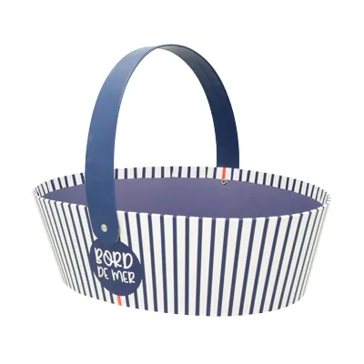 Corbeille carton ovale  1 anse Mer 26 x 19,3 x 8 cm bleu marine / blanc, paquet de 6 - Corbeilles carton