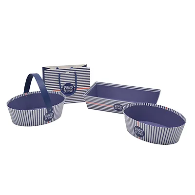 Corbeille carton ovale  1 anse Mer 26 x 19,3 x 8 cm bleu marine / blanc, paquet de 6 - Corbeilles carton-5