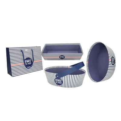 Corbeille carton ovale  1 anse Mer 26 x 19,3 x 8 cm bleu marine / blanc, paquet de 6 - Corbeilles carton-6