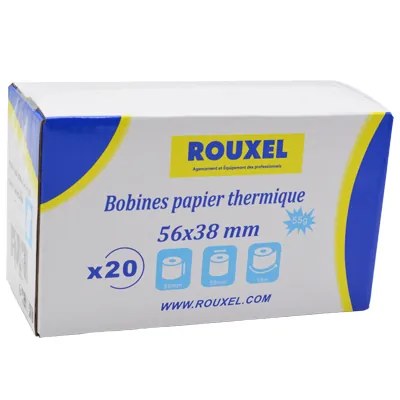 Bobine thermique - Rouleau TPE - Papier thermique 56 x ø 38 mm x L 18 m, mandrin 9,2 mm - Lot de 20 - Rouleaux TPE, Bobines thermiques-3