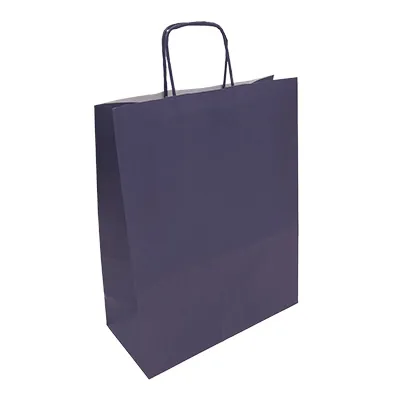 Sac kraft blue navy à poignées torsadées 24+12x31cm 90g/m² (x50) - Sacs kraft couleur poignées torsadées