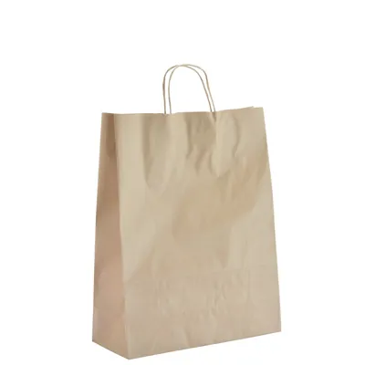Sac kraft brun poignées torsadées 35 x 14 x 45 cm - Sac papier kraft - Paquet de 50 - Sacs kraft brun poignées torsadées