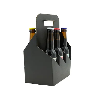 Porte-bouteilles carton kraft 6 bières Long Neck 33 cl noir 19,5 + 13 x 29 cm, paquet de 30 - Mètres de bières, Emballages pour bouteilles de bières-3