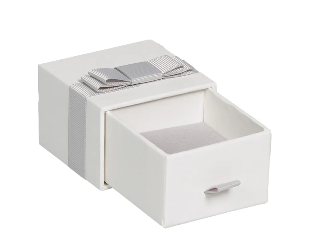 Écrins à bijoux blanc avec ruban gris - Petit modèle - Écrins à bijoux, Coffrets à bijoux-2