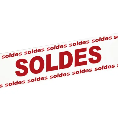 Banderole Soldes 15 cm x 10 m blanc/rouge plastique - Affichage Soldes - Banderoles Soldes et Destockage-2