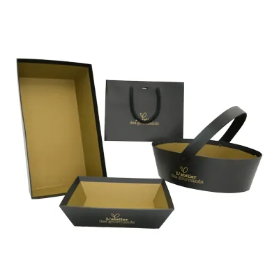 Corbeille carton rectangleÉpicerie fine 33 x 20 x 7,5 cm brun / noir, paquet de 10 - Corbeilles carton-6