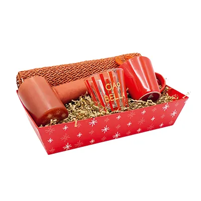 Corbeilles carton rectangulaire Étoiles 33 x 20 x 7,5 cm rouge / blanc, paquet de 10 - Corbeilles carton-3