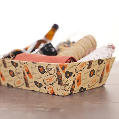 Corbeille carton rectangulaire Bière 33 x 20 x 7,5 cm brun / noir, paquet de 10 - Corbeilles carton-3
