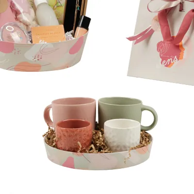 Corbeille carton ronde Beauté ø 20,5 x 3 cm beige clair / terracotta, paquet de 10 - Corbeilles carton-6