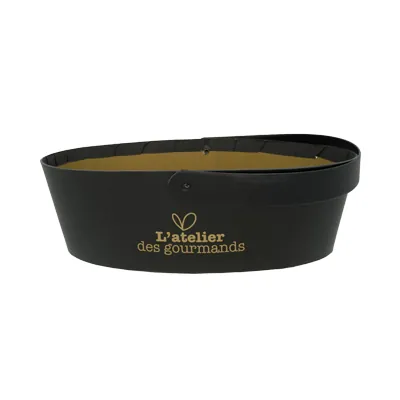 Corbeille carton ovale 1 anse Épicerie fine 26 x 19,3 x 8 cm noir / brun, paquet de 6 - Corbeilles carton-2