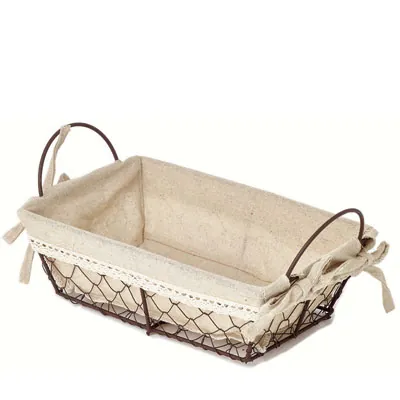 Corbeille métal rectangulaire marron tissu beige avec 2 anses 35 x 25 x 9 cm - Corbeilles métal