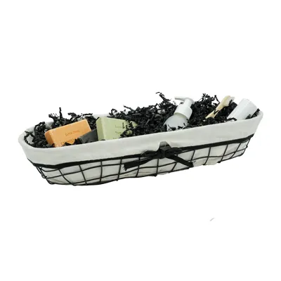 Corbeille métal ovale noire avec tissu blanc 44 x 12 x 9 cm - Corbeilles métal-4