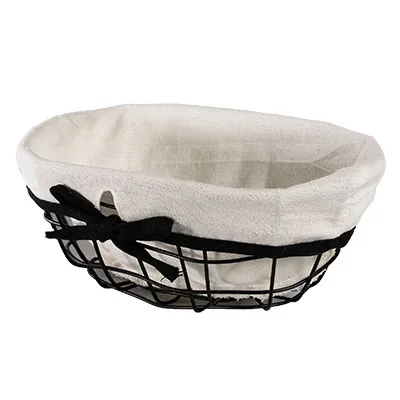 Corbeille métal ovale noire tissu blanc 22,5 x 14 x 9 cm - Corbeilles métal-2
