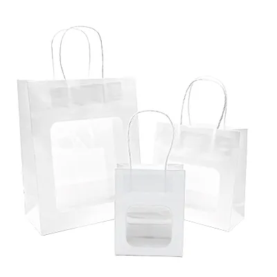 Sac kraft avec fenêtre et poignées torsadées, blanc, 21,5 + 10,5 x 27,5 cm, paquet de 20 - Sacs kraft à fenêtre-5