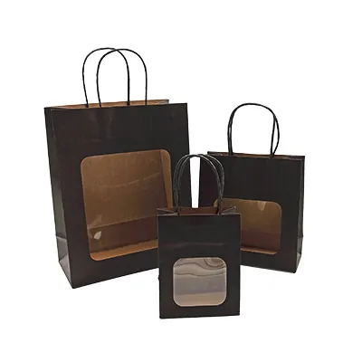 Sac kraft avec fenêtre et poignées torsadées, noir, 17,5 + 7,5 x 18,5 cm, paquet de 20 - Sacs kraft à fenêtre-3