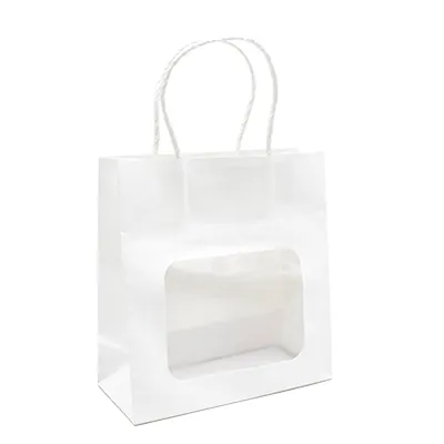 Sac kraft avec fenêtre et poignées torsadées, blanc, 17,5 + 7,5 x 18,5 cm, paquet de 20 - Sacs kraft à fenêtre-3