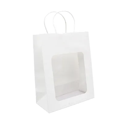 Sac kraft avec fenêtre et poignées torsadées, blanc, 21,5 + 10,5 x 27,5 cm, paquet de 20 - Sacs kraft à fenêtre-3