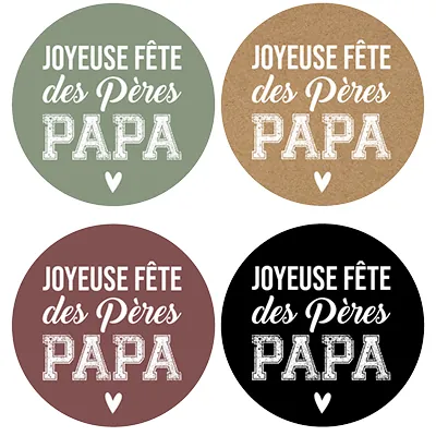 Étiquettes Fête des Pères, étiquettes cadeaux Fête des Pères ø 35 mm, assortiment vert / marron / beige / noir - Étiquettes cadeaux adhésives