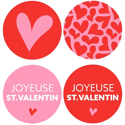 Étiquette cadeau adhésive ronde combi Joyeuse St Valentin rose/rouge ø35 mm – Paquet de 500 - Étiquettes cadeaux adhésives