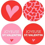 Étiquette cadeau adhésive ronde combi Joyeuse St Valentin rose/rouge ø35 mm – Paquet de 500 - Étiquettes et Bons cadeaux St Valentin