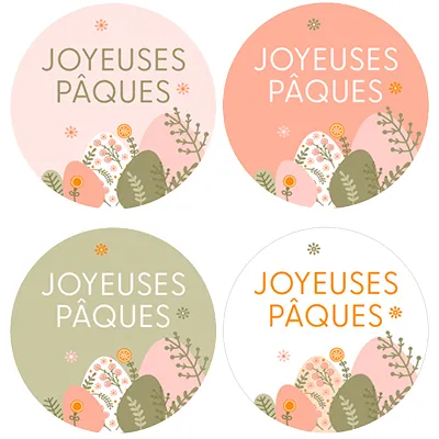 Assortiment étiquettes cadeaux adhésives Joyeuses Pâques Pastel ø35mm – Lot de 500 - Étiquettes cadeaux adhésives