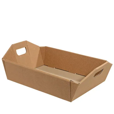 Corbeille carton rectangulaire 32 x 22 x 6 cm kraft ondulé, paquet de 10 - Corbeilles carton