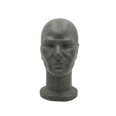 Tête mannequin homme polystyrène 54 cm - Tête pour perruque, chapeau - Gris anthracite - Têtes