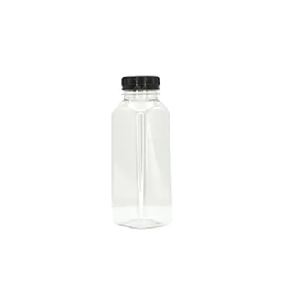 Bouteille carrée en plastique PET transparent avec bouchon noir 330 ml - Bouteilles et pots cylindriques