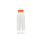 Bouteille ronde en plastique PET transparent avec bouchon orange 330 ml - Bouteilles et pots cylindriques