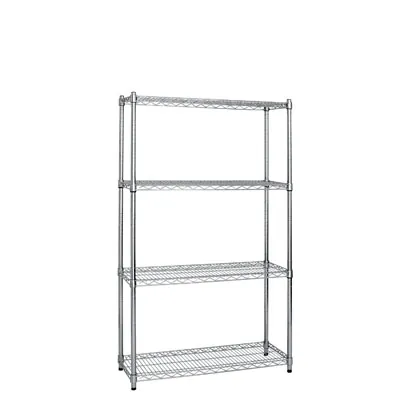 Étagère fil métal chromée 4 niveaux pour charges lourdes Chrom'x 90 x 35 x 160 cm - Étagère charges lourdes - Étagères magasins, Présentoirs bois