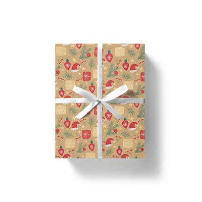 Papier cadeau kraft brun motifs Noël rouge/vert 70 cm x 50 m 65 g/m² – le rouleau - Papiers cadeaux kraft à motifs-3