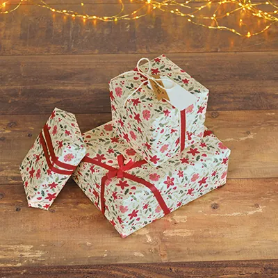 Papier cadeau herbe fleurs rouge/rose 70 cm x 25 m 65 g/m² – le rouleau - Papiers cadeaux kraft à motifs-2