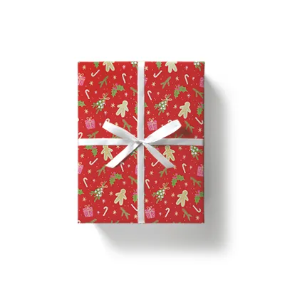 Papier cadeau couché rouge motifs Noël vert 70 cm x 50 m 80 g/m² – le rouleau - Papier cadeaux couchés à motifs-2