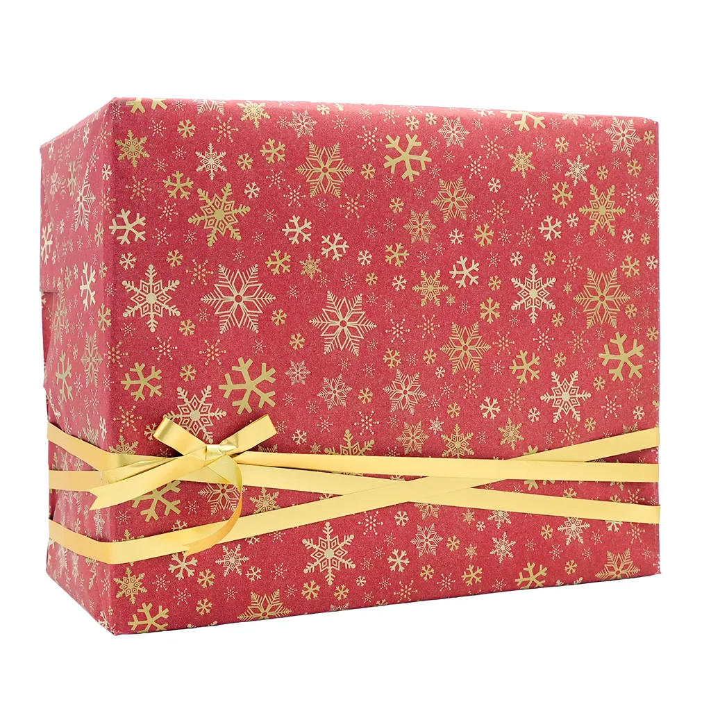 Papier cadeau kraft brun rouge flocons or 70 cm x 50 m 65 g/m² – le rouleau - Papiers cadeaux kraft à motifs-2