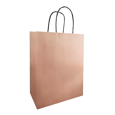 Sac kraft rose cuivré à poignées torsadées 23+12x30cm 90g/m² (x50) - Sacs kraft métallisés poignées torsadées