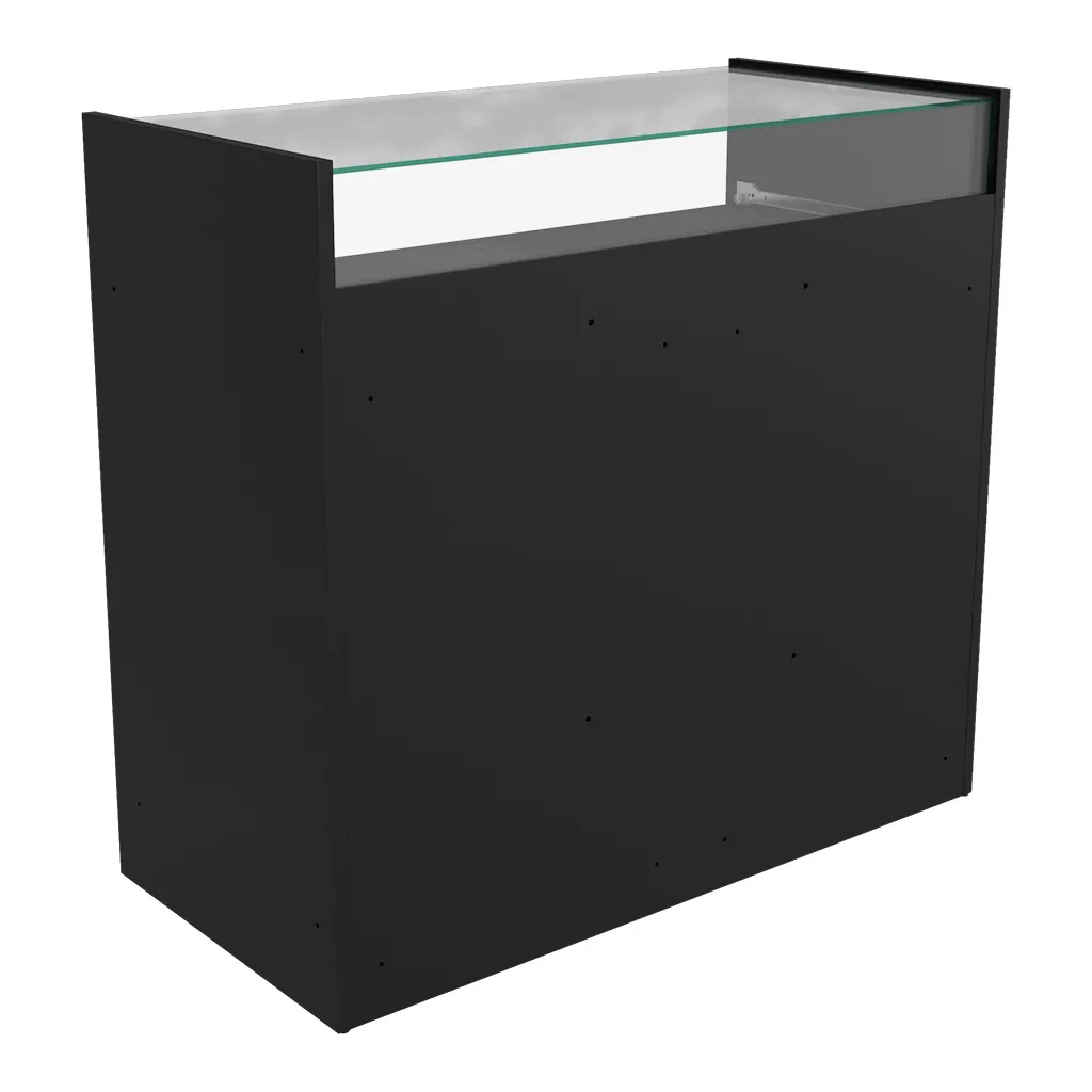 Comptoir vitrine noir 3 tablettes + 1 séparation 109,5 x 53 x H 102,5 cm - Comptoirs Boutique