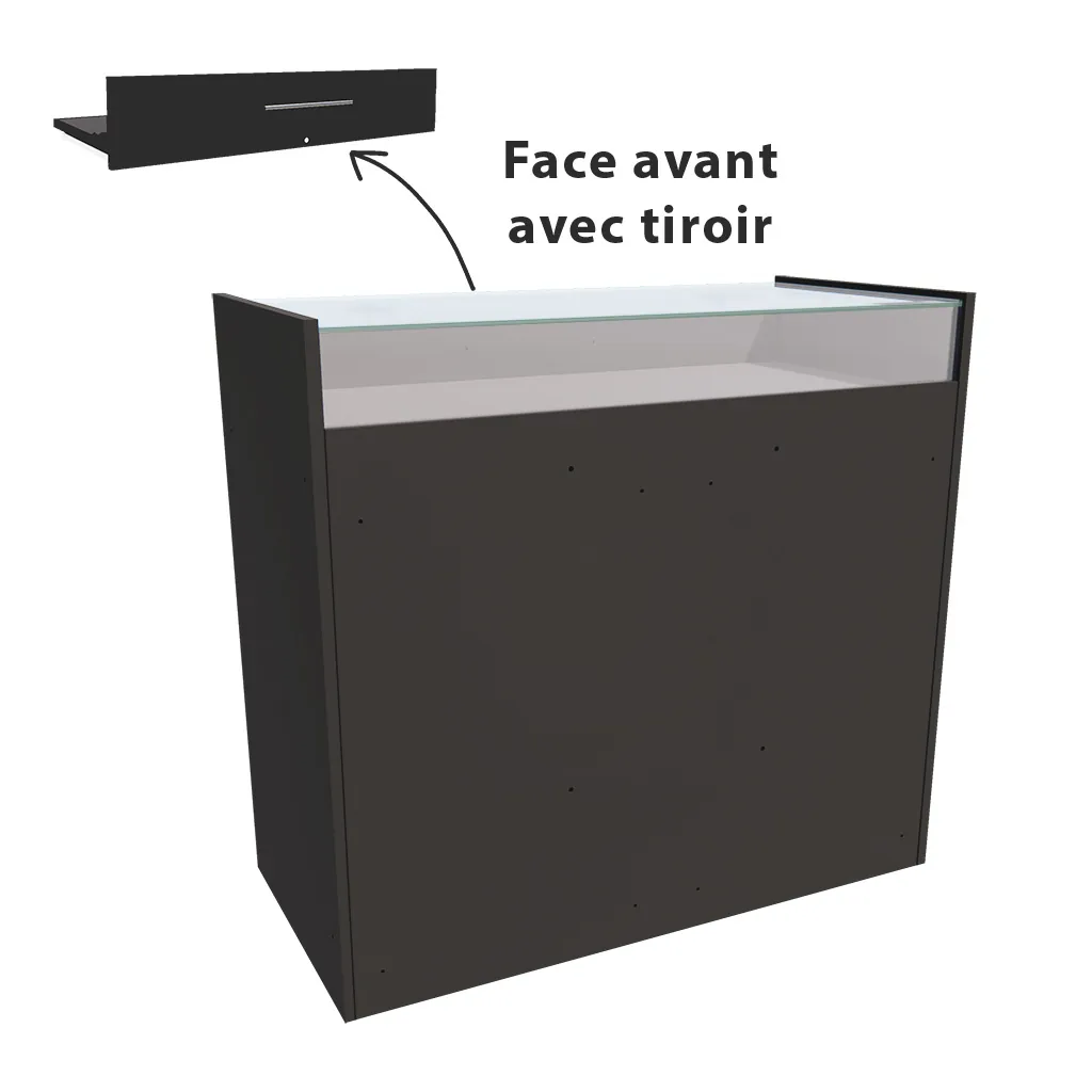 Comptoir vitrine noir 3 tablettes + 1 séparation 109,5 x 53 x H 102,5 cm - Comptoirs Boutique-3