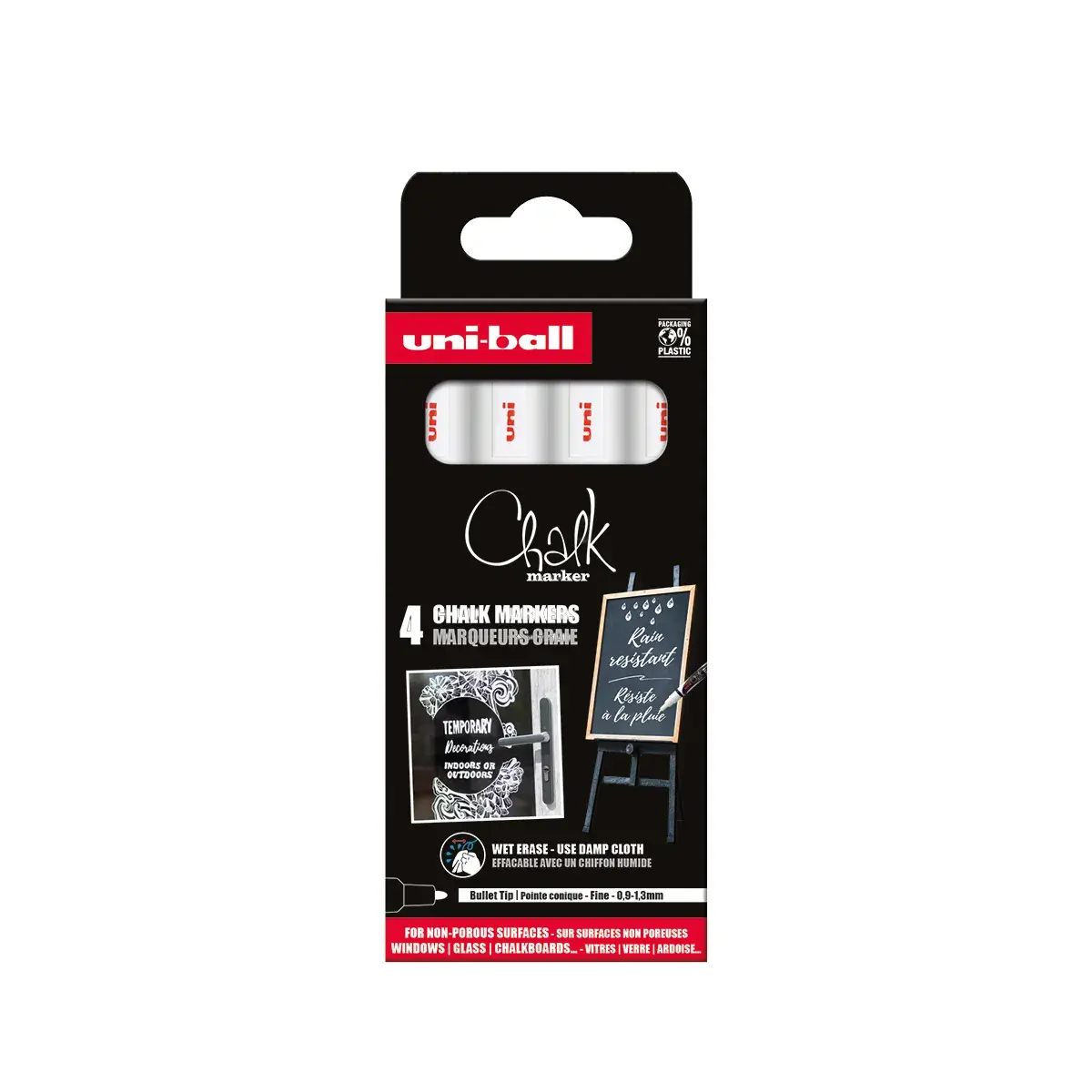 Feutre craie blanc Chalk Marker Uni Ball pointe conique fine effaçable - Marqueur craie – Lot de 4 - Marqueurs, Feutres craies-2