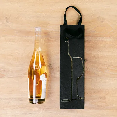 Sac 1 bouteille Noir/Or ruban satiné 10,5x10x36cm - Paquet de 20 - Sacs pour bouteilles de vin-2