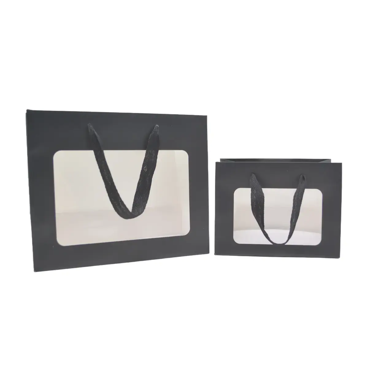 Sacs pelliculés noirs mat à fenêtre et poignées cotonnette – 18 x 11 x 13,5 cm - Paquet de 20 - Sacs pelliculés poignées cordelette-3