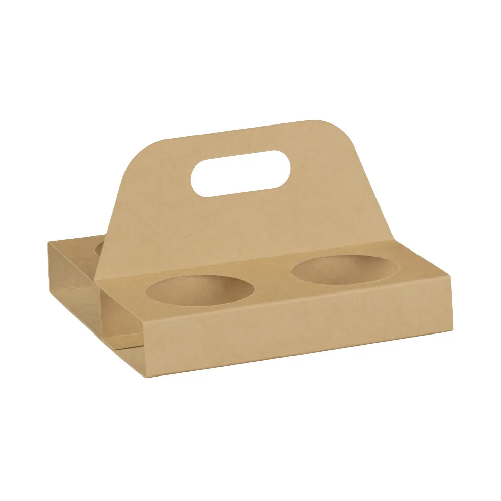 Porte-gobelets carton 4 expressos kraft brun avec poignée 15,5x13cm - Plateau porte gobelets - Lot de 200 - Gobelets