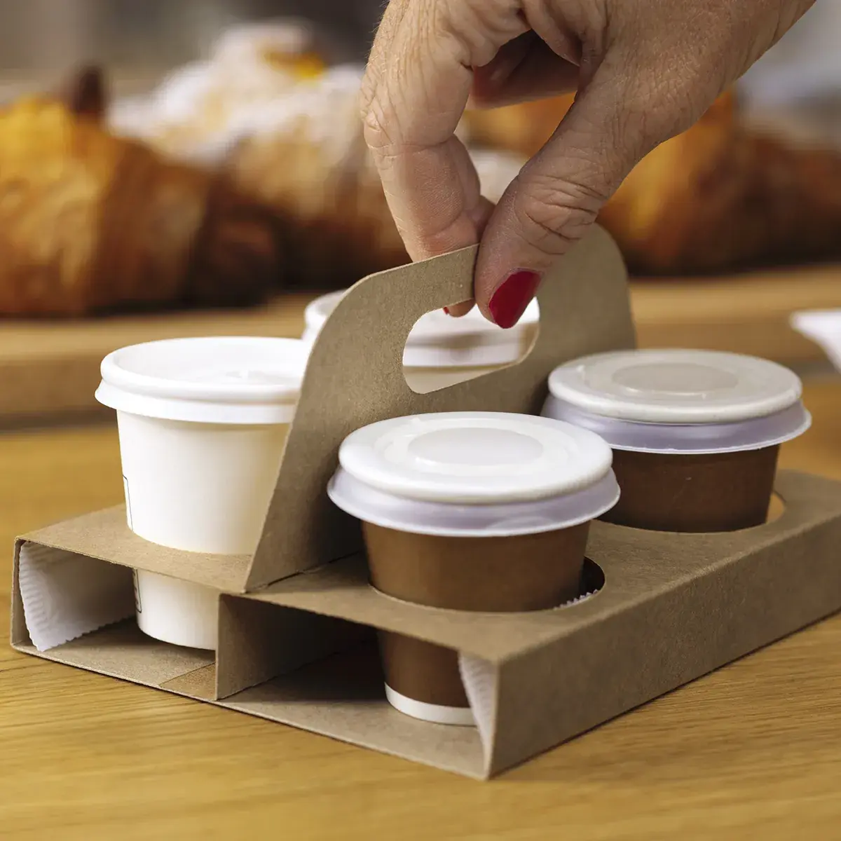 Porte-gobelets carton 4 expressos kraft brun avec poignée 15,5x13cm - Plateau porte gobelets - Lot de 200 - Gobelets-2