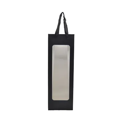 Sacs pelliculés noirs mats à fenêtre et poignées coton – 12 x 9 x 36 cm – Paquet de 20 - Sacs pelliculés poignées cordelette