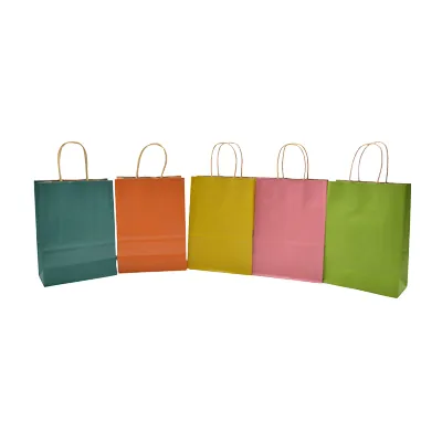 Sacs kraft orange poignées torsadées brunes 22x11x27cm – Paquet de 100 - Sacs kraft couleur poignées torsadées-2